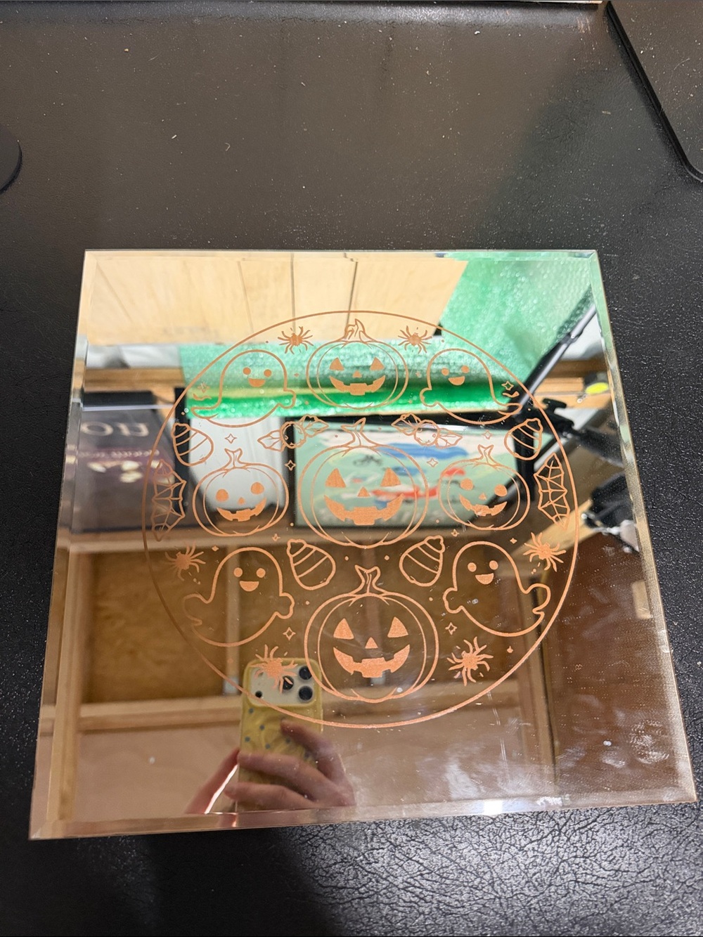 Halloween Pumpkin & Ghost Mirror Wall Decor - Copper Accents
